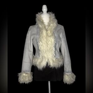 Bebe Light blue Faux Shearling Trim Leather Jacket